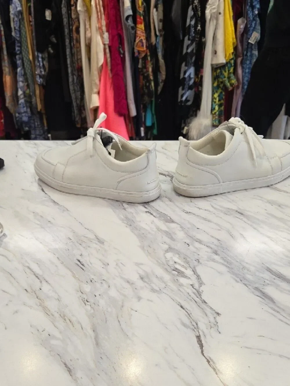 Christian Louboutin White Low-Top Leather Sneakers with Red Heel Accent